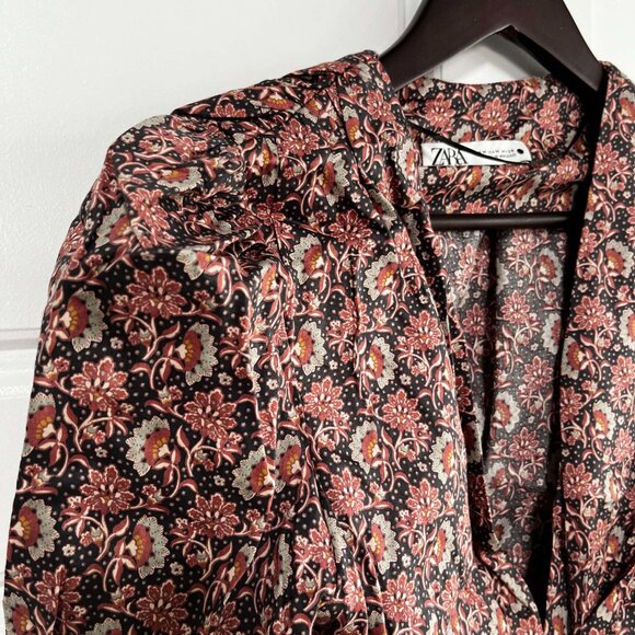 Zara Cropped Retro Long Sleeve Printed Blouse - Picture 5 of 6